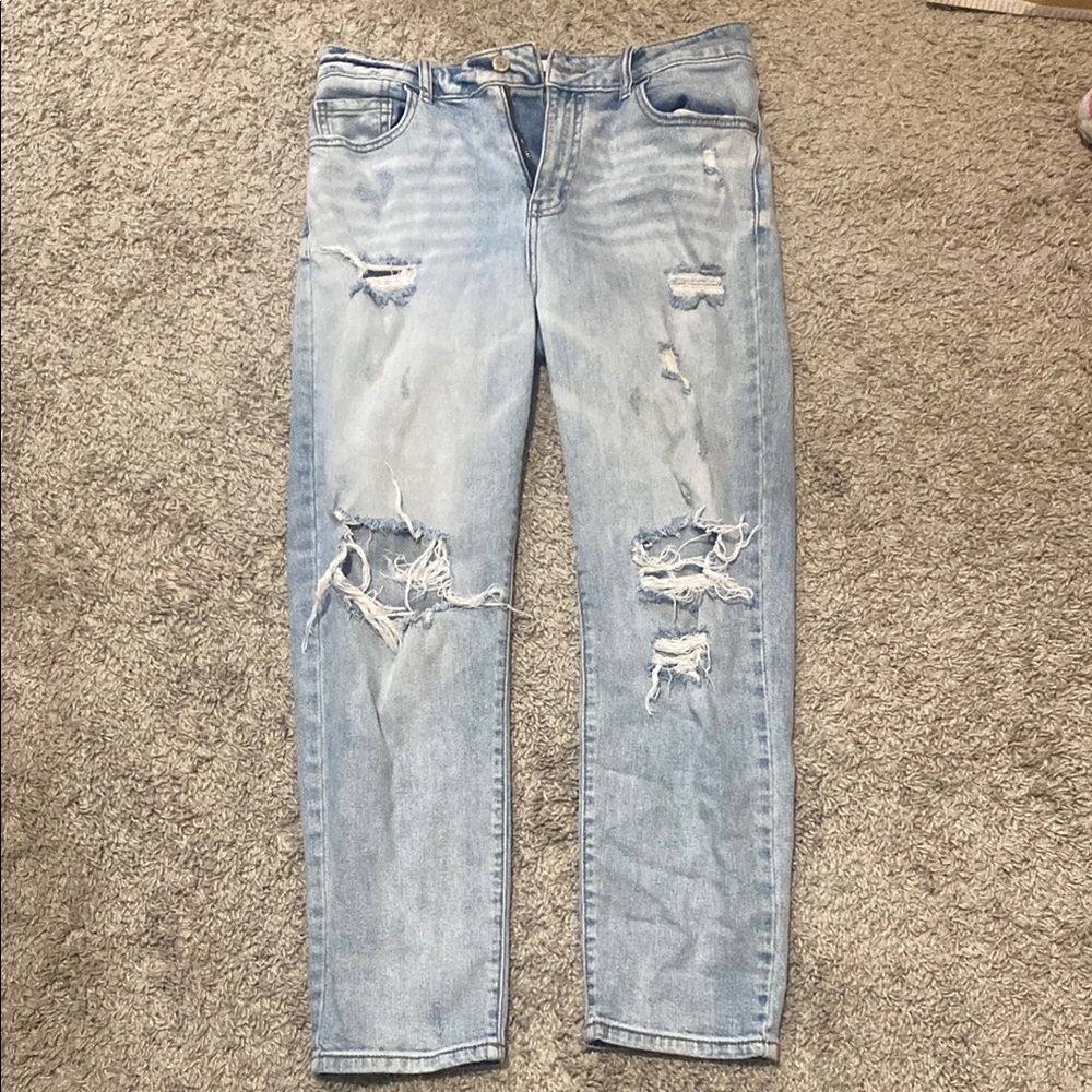 Eunina Blue Boyfriend Jeans with Distressed Rips